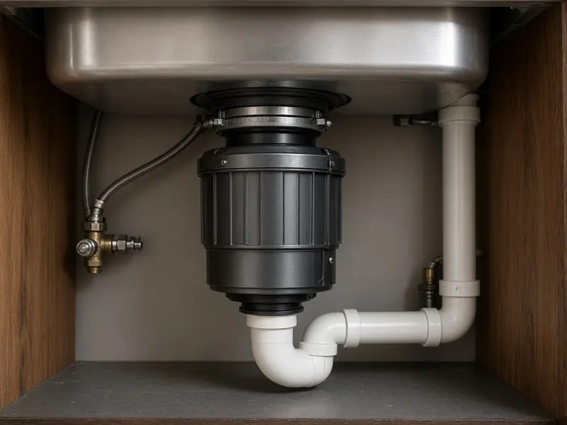 Garbage disposal mounted under a kitchen sink
