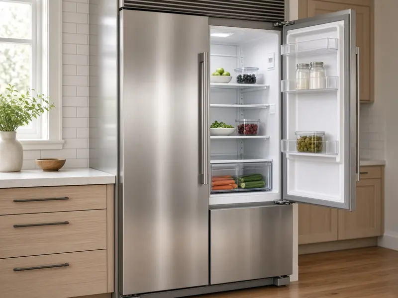 Stainless refrigerator in a home kitchen