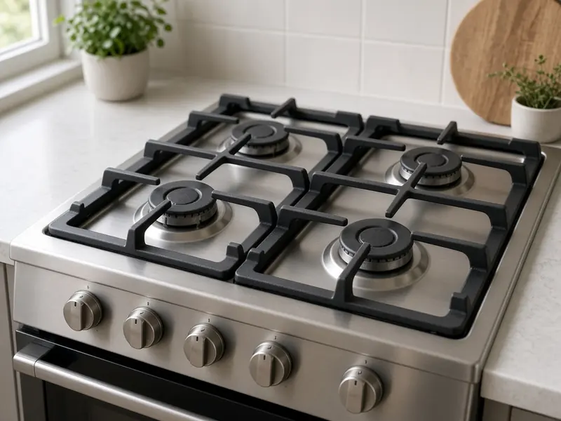 Gas cooktop and stove in a home kitchen